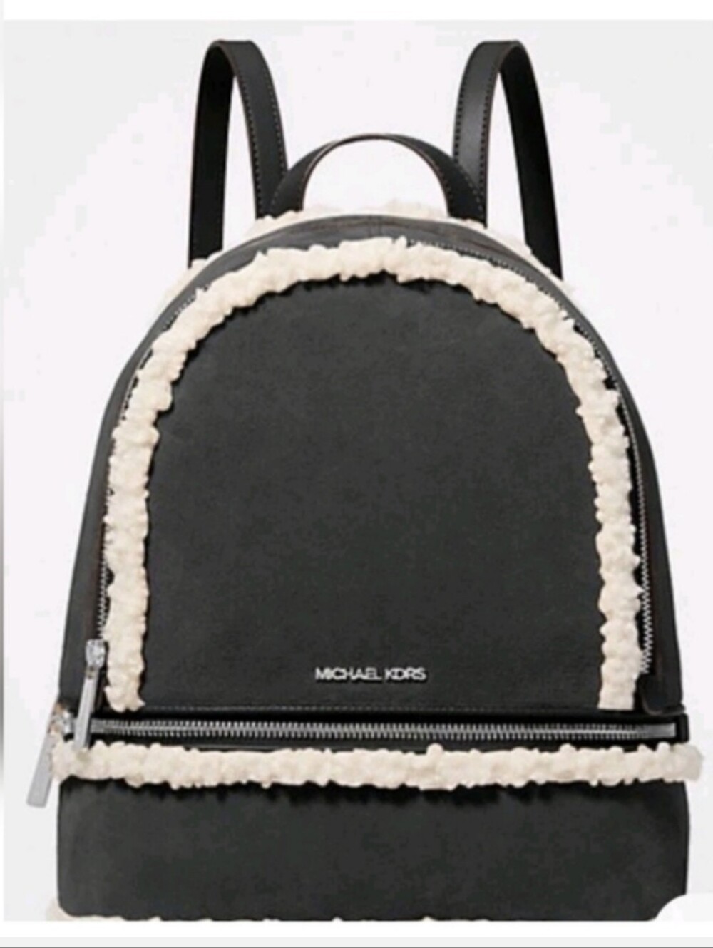 Michael Kors Rhea Black Suede Leather Backpack with Cream Shearling Trim NWT